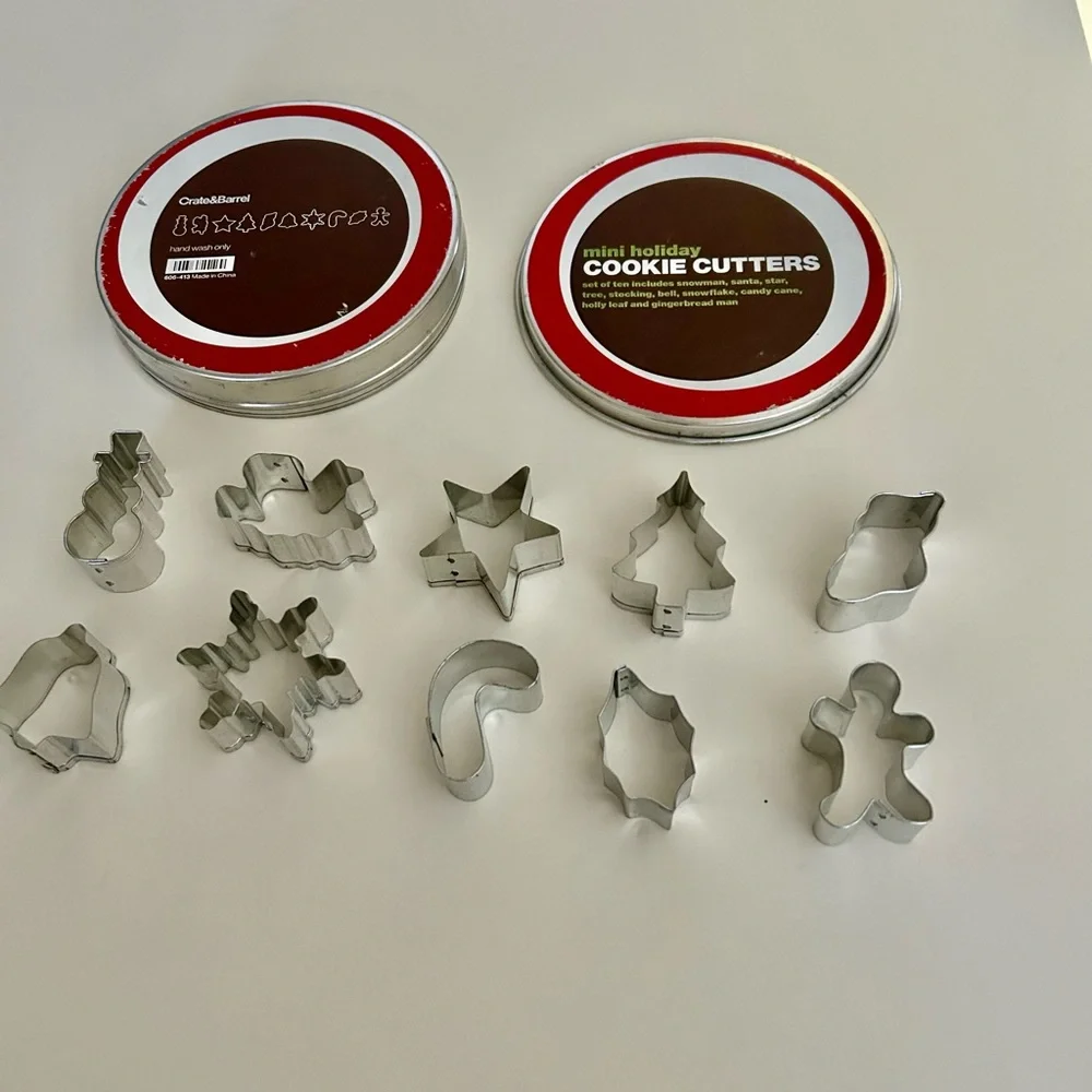 Crate & Barrel Mini Holiday Cookie Cutters Set in Tin Container